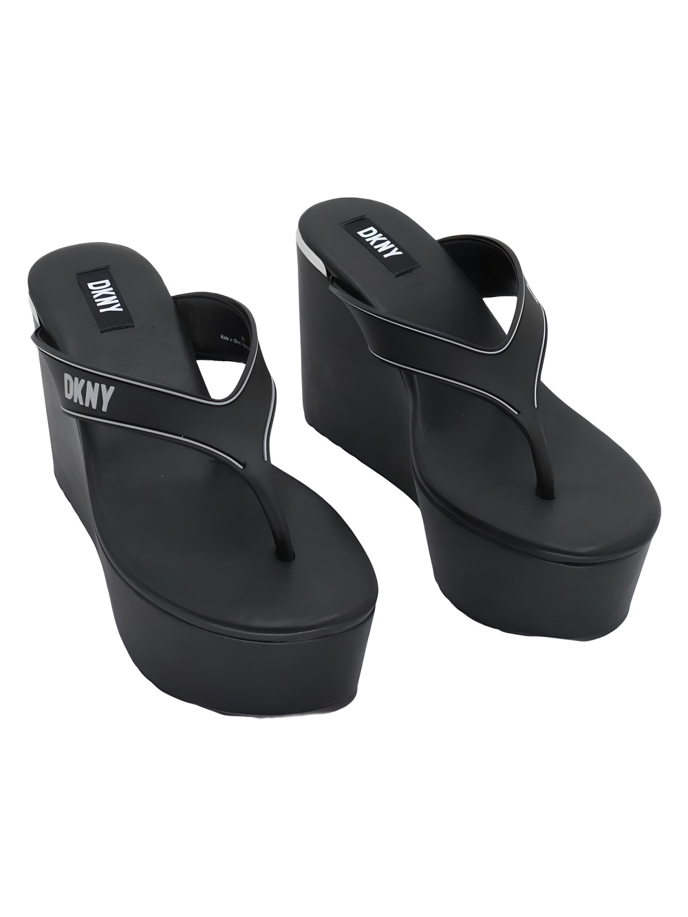 DKNY Womens Trina Platform Wedge T-Strap Sandal Black Size 8M